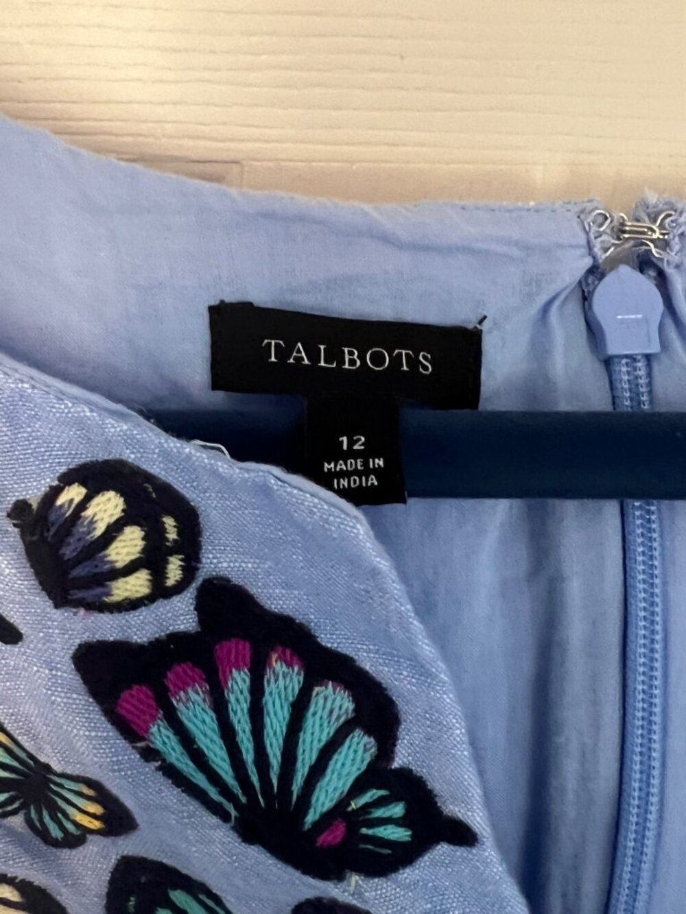 Talbots Embroidered Embroidered Butterfly Linen Shift Dress Blue Knee Length 12 - Picture 5 of 11